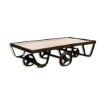 Table basse industrielle vintage chariot de marbrier ancien