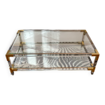 Table basse italienne fabian verre, plexiglas et laiton, 1970 - 80