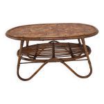 Table basse italienne en osier et rotin, annes 1960