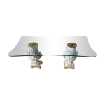 Table basse italienne plateau verre socle bois jambages en porcelaine Table basse italienne plateau verre socle bois jambages en porcelaine