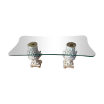 Table basse italienne plateau verre socle bois jambages en porcelaine