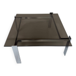 Table basse italienne en verre fum et acier chrom, annes 70