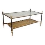 Table basse en laiton, acier bross�, verre et miroir �glomis� dor� de la maison jansen