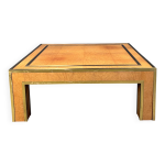 Table basse en laiton et loupe de bois de jean claude mahey, annes 1970