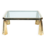 Table basse en laiton et verre peter ghyczy, pays - bas, ann�es 1980