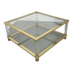 Table basse lucite, laiton et verre ann�es 70