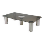Table basse en m�tal chrom� et verre fum�, italie 1970