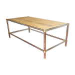 Table basse métal doré, chromé et bois naturel 120 x 60 cm Table basse métal doré, chromé et bois naturel 120 x 60 cm