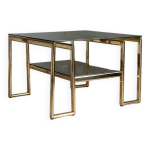 Table basse en m�tal dor� et verre fum� vintage