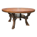 Table basse mid - century en bois massif et cuir cognac patin�