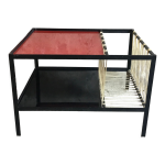 Table basse moderniste mtallique  porte - revues en scoubidou design 1950