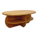 Table basse moderniste ovale vintage en pin massif des années 70 80 Table basse moderniste ovale vintage en pin massif des années 70 80