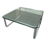 Table basse moderniste suisse en chrome, acier et verre de strssle, annes 1970