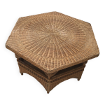 Table basse octogonale osier rotin année 60 - 70 Table basse octogonale osier rotin année 60 - 70