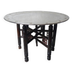 Table basse orientale pliante vintage plateau métal argent Table basse orientale pliante vintage plateau métal argent