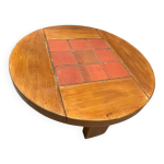 Table basse en orme et carreaux annes 70 brutalisme