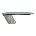 Table basse ovale en marbre de carrare et verre par ronald schmitt, allemagne, années 1970 Table basse ovale en marbre de carrare et verre par ronald schmitt, allemagne, années 1970