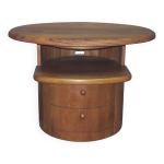 Table basse ovale en teck massif avec plateau pivotant par silkeborg, danemark 1960 - 70