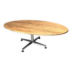 Table basse ovale vintage en ch�ne chrom�