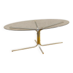 Table basse ovale vintage chrome & verre fumé, design 70s Table basse ovale vintage chrome & verre fumé, design 70s