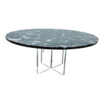 Table basse en pierre fossile sur base croise en plexiglas, dans le style de heinz lilienthal