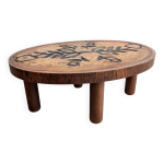 Table basse en pierre de lave et bois, ann�es 1960