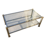 Table basse pierre vandel en verre, laiton dor et argent