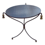 Table basse plateau verre noir et pompons bronze dor