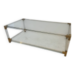 Table basse en plexiglas, laiton et verre, 1970