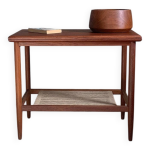 Table basse porte - revue vintage en teck et corde