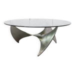 Table basse propeller k9 design knut hesterberg 1960 verre fum� 80cm