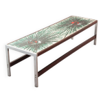 Table basse rectangulaire denisco en cramique, effet explosion de couleurs, chrome et bois