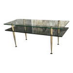 Table basse rectangulaire à double plateaux en verre - design moderniste 1960 Table basse rectangulaire à double plateaux en verre - design moderniste 1960