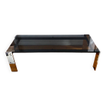 Table basse rectangulaire italienne en verre fumé vintage 1970 Table basse rectangulaire italienne en verre fumé vintage 1970