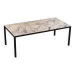 Table basse rectangulaire en mtal laqu noir et marbre arabescato