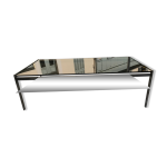 Table basse rectangulaire métal et verre st gobain bleuté gris 1970 Table basse rectangulaire métal et verre st gobain bleuté gris 1970