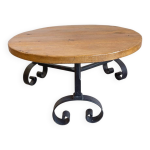Table basse ronde en bois et fer forgé esprit rustique 1970 Table basse ronde en bois et fer forgé esprit rustique 1970