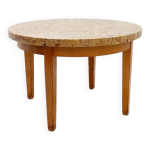 Table basse ronde en bois avec plateau en marbre en br�che d'alep - 1950'