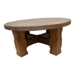 Table basse ronde en ch�ne fabriqu�e � la main au design brutaliste wabi - sabi, pays - bas, ann�es 1960 ...