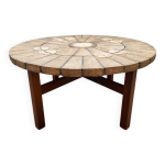 Table basse ronde danoise vintage en pierre et bois Table basse ronde danoise vintage en pierre et bois