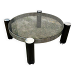 Table basse ronde design italien en chrome et verre fumé vintage Table basse ronde design italien en chrome et verre fumé vintage