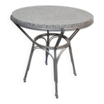 Table basse ronde en granite gris et m�tal argent�, design allemand 1960