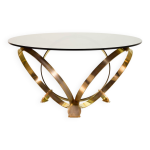 Table basse ronde en laiton avec plateau en verre fum knut hesterberg, allemagne, annes 70