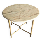 Table basse ronde marbre et métal doré 1960 - 70 Table basse ronde marbre et métal doré 1960 - 70