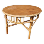 Table basse ronde en rotin 1970's
