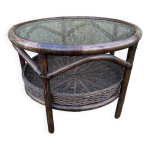 Table basse ronde en rotin et bambou, vintage 1960 Table basse ronde en rotin et bambou, vintage 1960