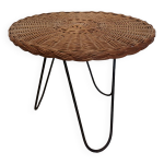 Table basse ronde en rotin et métal vintage Table basse ronde en rotin et métal vintage