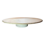 Table basse ronde en travertin, attribu  angelo mangiarotti pied cylindrique central, 1970s