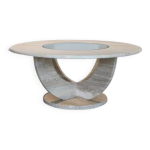Table basse ronde travertin et vitre, italie, 1970. Table basse ronde travertin et vitre, italie, 1970.