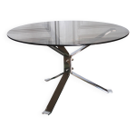 Table basse ronde en verre fumé et chrome Table basse ronde en verre fumé et chrome